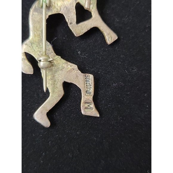 Navajo Kokopelli Pendant Brooch Sterling Turquoise Fire Coral "M" Arnold Maloney - Picture 5 of 5